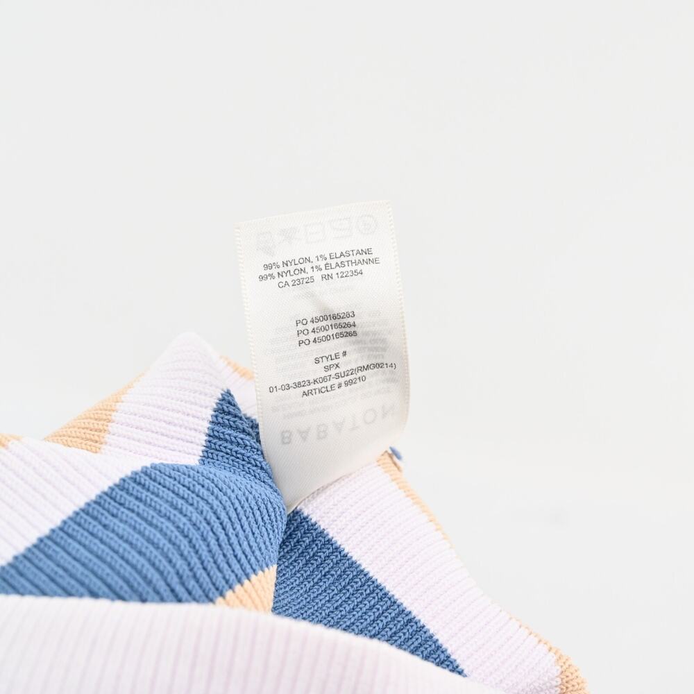 ARITZIA Top Sz XS Babaton Sculpt Knit Halter Flax Beige Flagstone Blue Stripe‎ - Picture 9 of 11